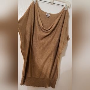 Worthington Woman gold shimmer batwing cowl neck tunic length shirt